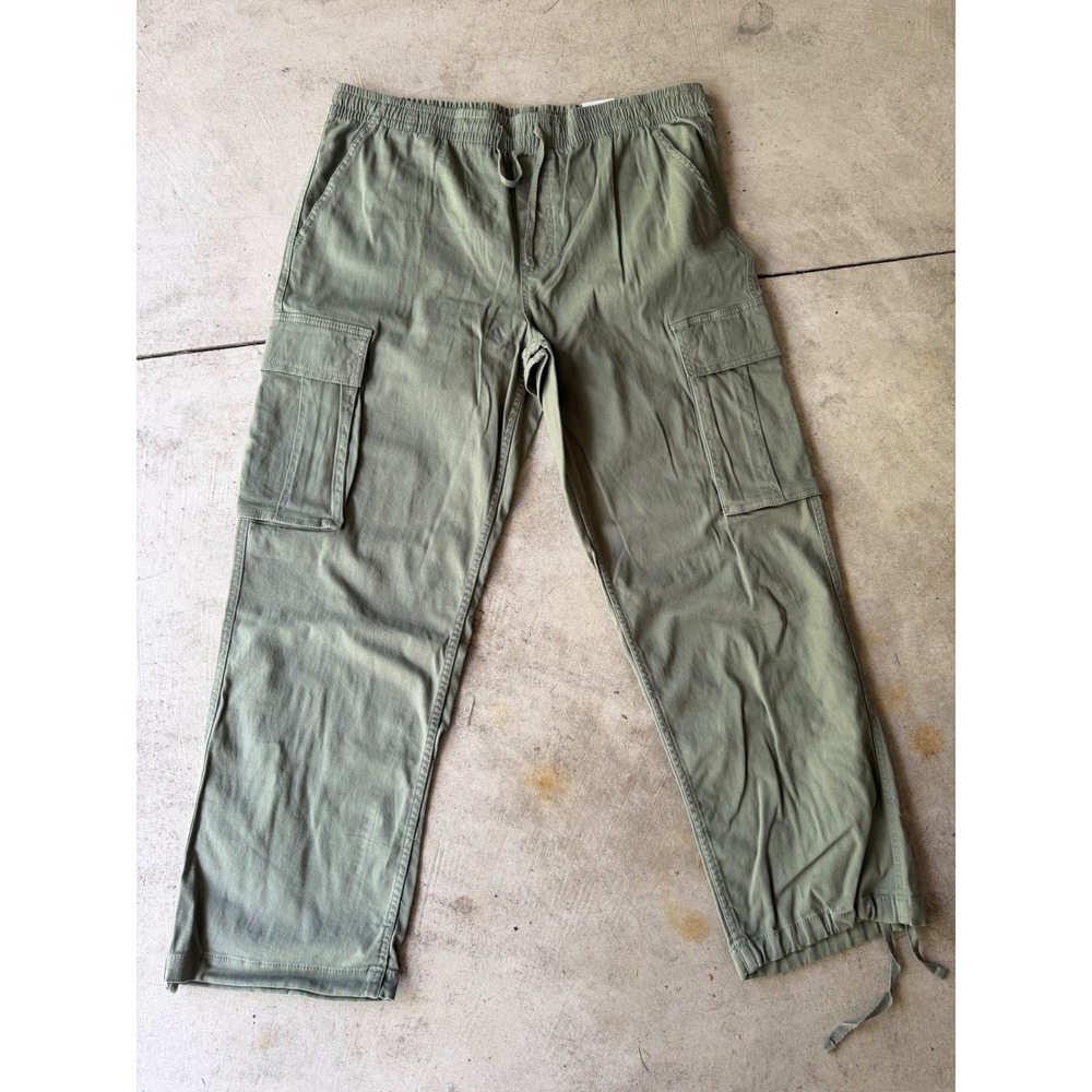 No Boundaries Women Large Olive Green Cargo Pants Elastic Waist Drawstring